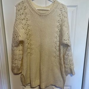 Pilcro Anthropologie Cream December Pointelle Open Knit Sweater